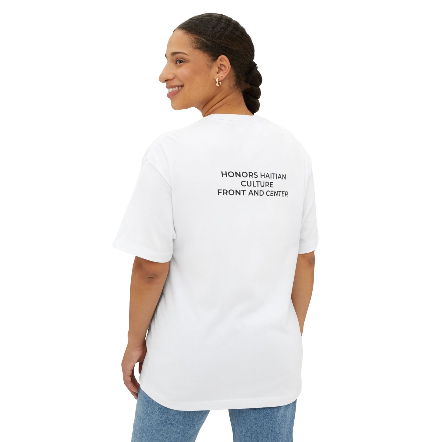 Honors Haitian Culture Boxy Tee — "I Elite, Konpa Fits Hearts" Graphic T-Shirt